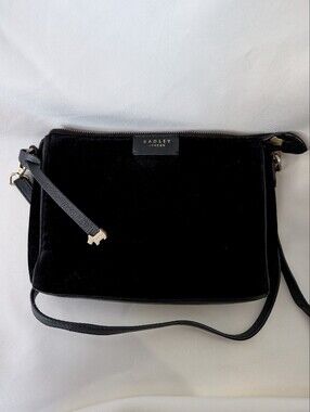 Radley London Selby Street Black Velvet Crossbody Clutch Bag